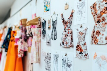 A collection of dresses hung on a wall, waiting to be worn