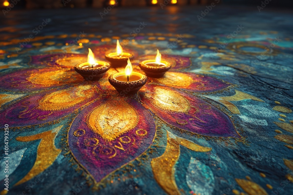 Poster lit candles placed on a flat surface, ideal for decorative use or as a symbol of warmth and coziness