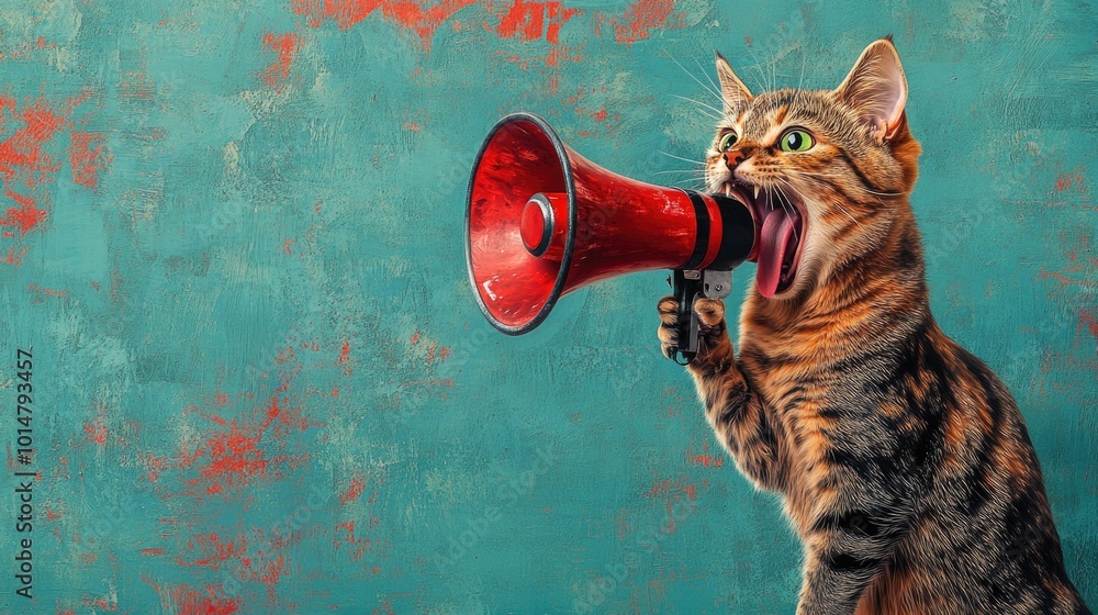 Canvas Prints A curious cat holds a colorful megaphone, perfect for promoting fun messages or adding humor to your project