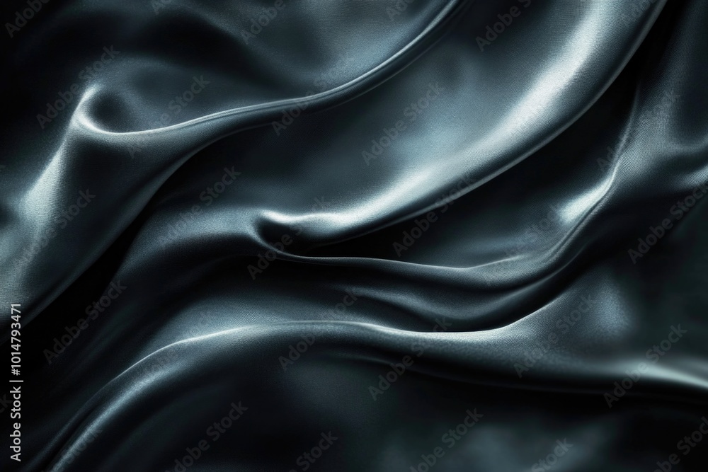 Poster a high-quality image of black silk fabric up close, perfect for use in fashion designs, textile proj