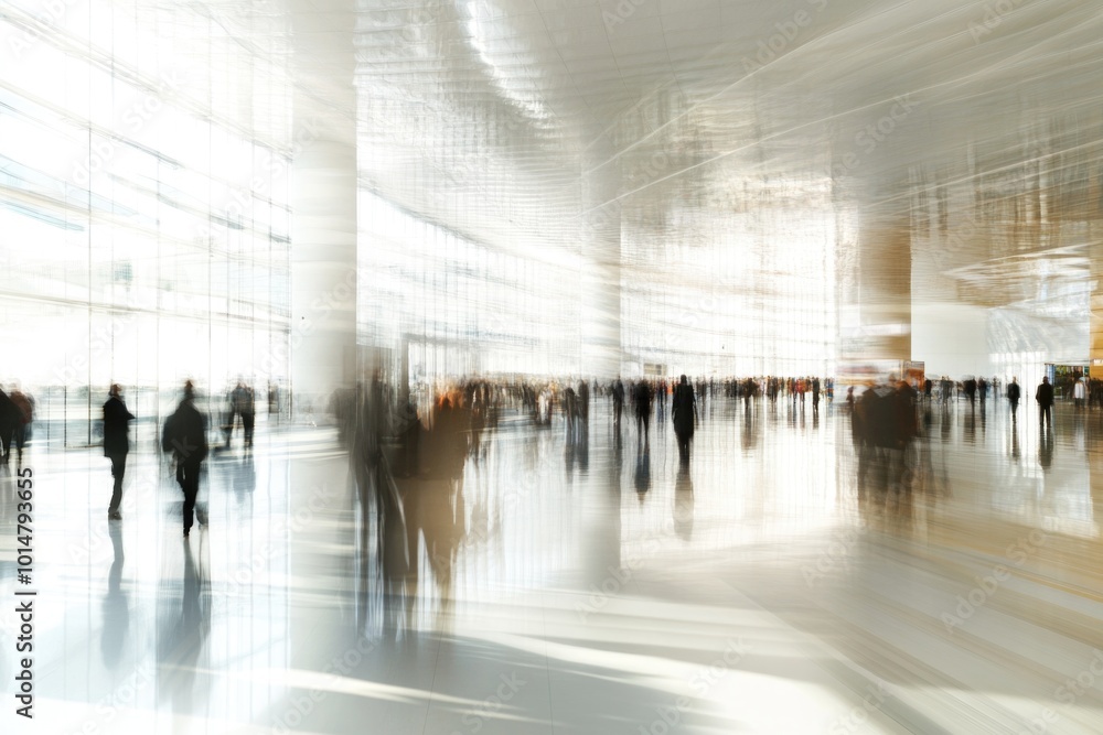 Poster Group of employees commuting to work in a busy building