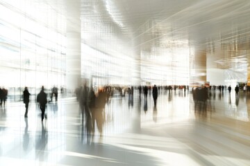 Group of employees commuting to work in a busy building