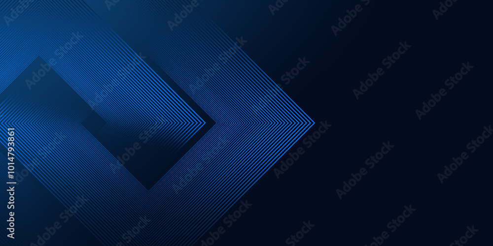 Poster technology abstract background with glowing geometric lines. shiny blue square lines pattern. modern