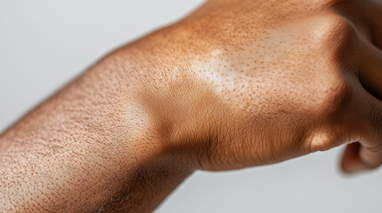 Fototapeta premium Intricate Close-Up of Forearm with Vitiligo, Highlighting Unique Skin Pigmentation Differences in Gentle Lighting
