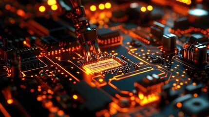 A detailed view of a computer motherboard, ideal for tech-related uses such as tutorials or product demonstrations