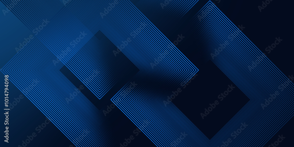 Poster technology abstract background with glowing geometric lines. shiny blue square lines pattern. modern