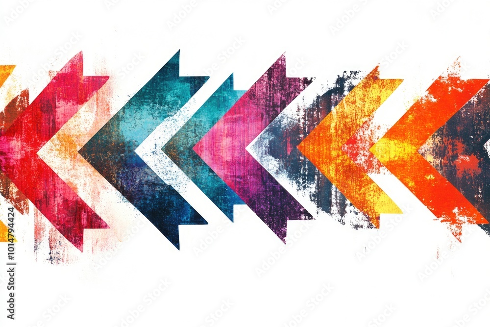 Poster a colorful arrow painted on a simple white background, suitable for various illustrations and design