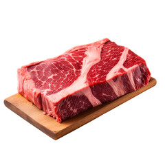 Obraz premium Fresh Raw Beef Cut on a Wooden Cutting Board Ready for Cooking