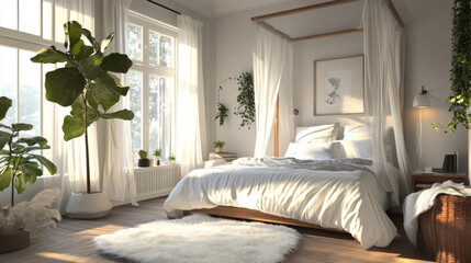 Embrace Serenity: Transform Your Bedroom into a Calming Oasis with Natural Light, Elegant Decor, and Lush Greenery