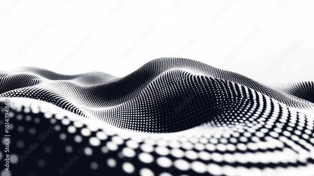 Poster abstract dots forming a flowing wave pattern with a halftone gradient, isolated on a white backgroun