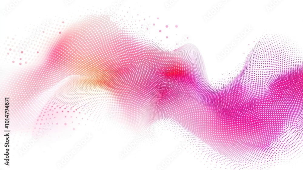 Poster abstract dots forming a flowing wave pattern with a halftone gradient, isolated on a white backgroun
