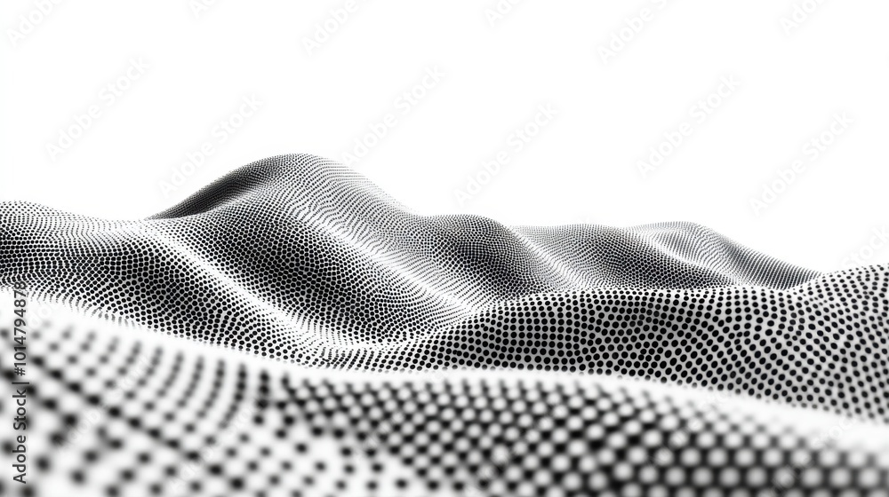Poster abstract dots forming a flowing wave pattern with a halftone gradient, isolated on a white backgroun