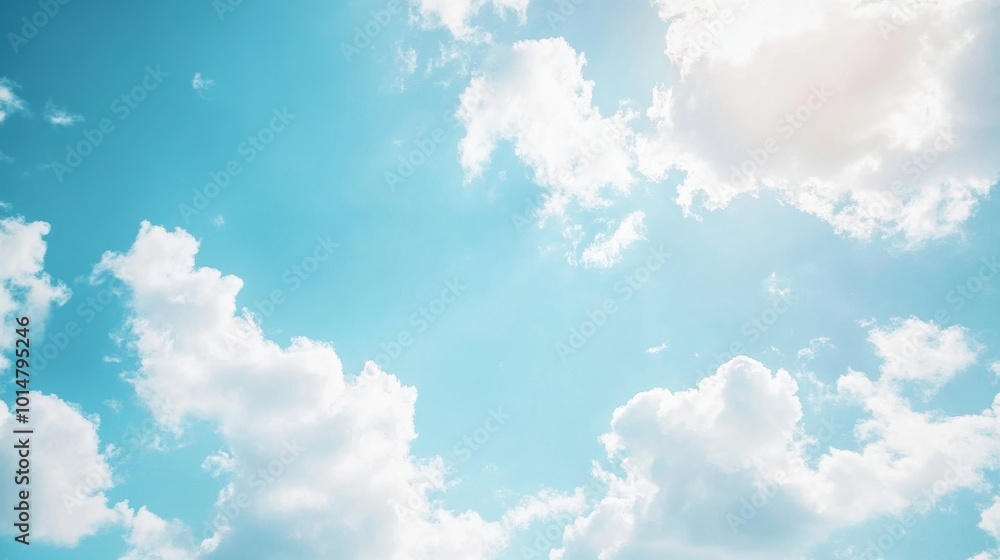 Poster abstract watercolor blue sky with soft clouds floating across, a calm and relaxing visual.
