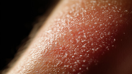 Fototapeta premium Extreme Close-Up of Eczema on Skin Demonstrating Flaky, Dry Skin with Redness, Useful for Medical Education