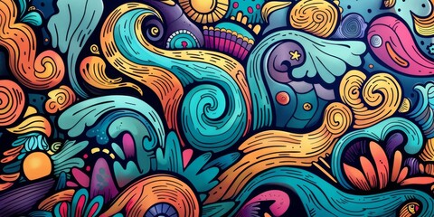 Whimsical cartoon background featuring hand-drawn conceptual themes.