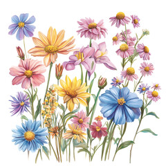 Summer Wildflowers Clipart Vector Illustration