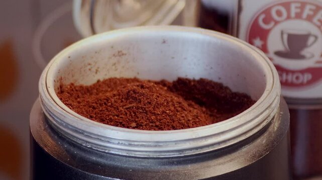 Tablespoons of coffee in an italian coffee maker