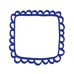 Floral frame. Flower sketch. Hand drawn vector illustration. Blue pen or marker drawing. Primitive kids picture