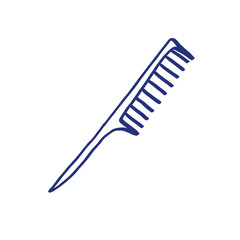 Comb. Hand drawn sketch. Blue pen or marker drawing. Primitive kids picture. Hairdressing equipment. Professional hair dresser tool. Vector illustration. Barber symbol