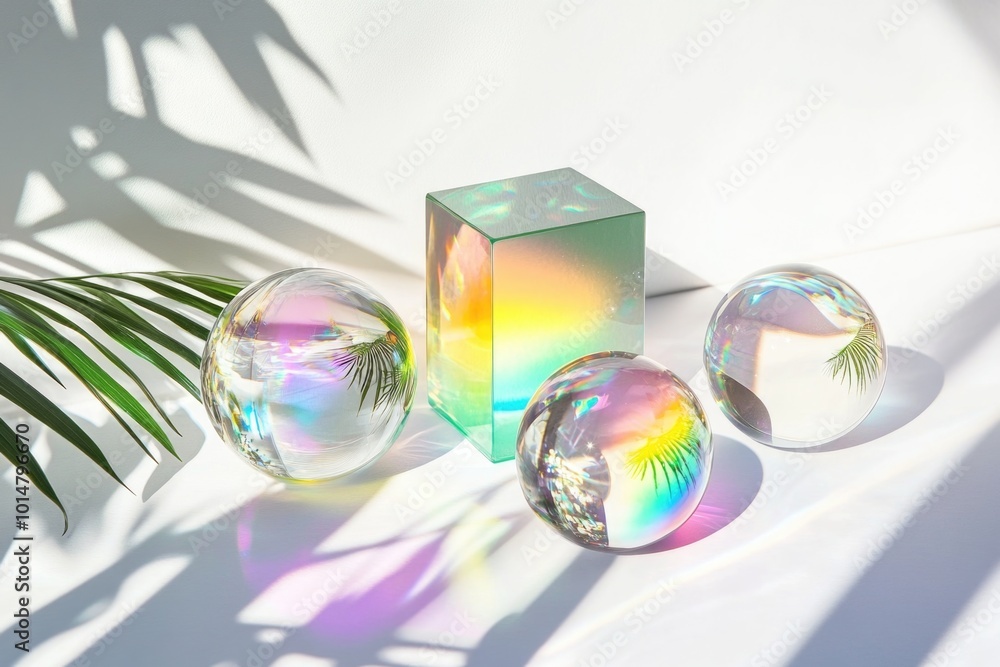 Poster a collection of transparent glass balls arranged neatly on a flat surface