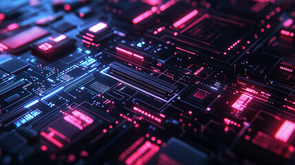 Obraz premium Futuristic Neon Circuit Board with Glowing Patterns