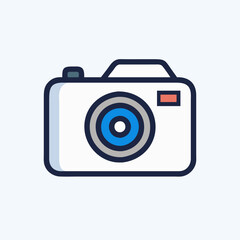 a blue lens camera icon, perfect for technology and photography design