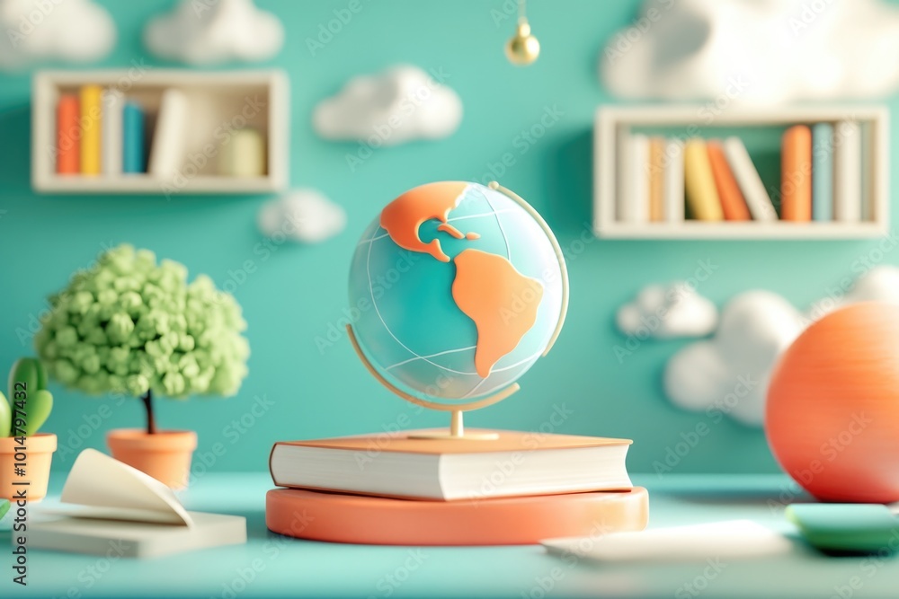 Poster A globe sitting on top of a stack of books on a desk, ready for exploration and learning
