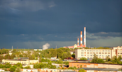 Thermal Power Plant in Sunset Light