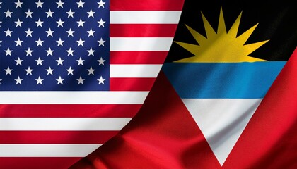 Fototapeta premium アメリカの国旗とアンティグア・バーブーダの国旗(America flag & Antigua and Barbuda flag.) 
