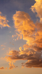 Golden sunset clouds with open sky for vertical wallpaper and text overlays.