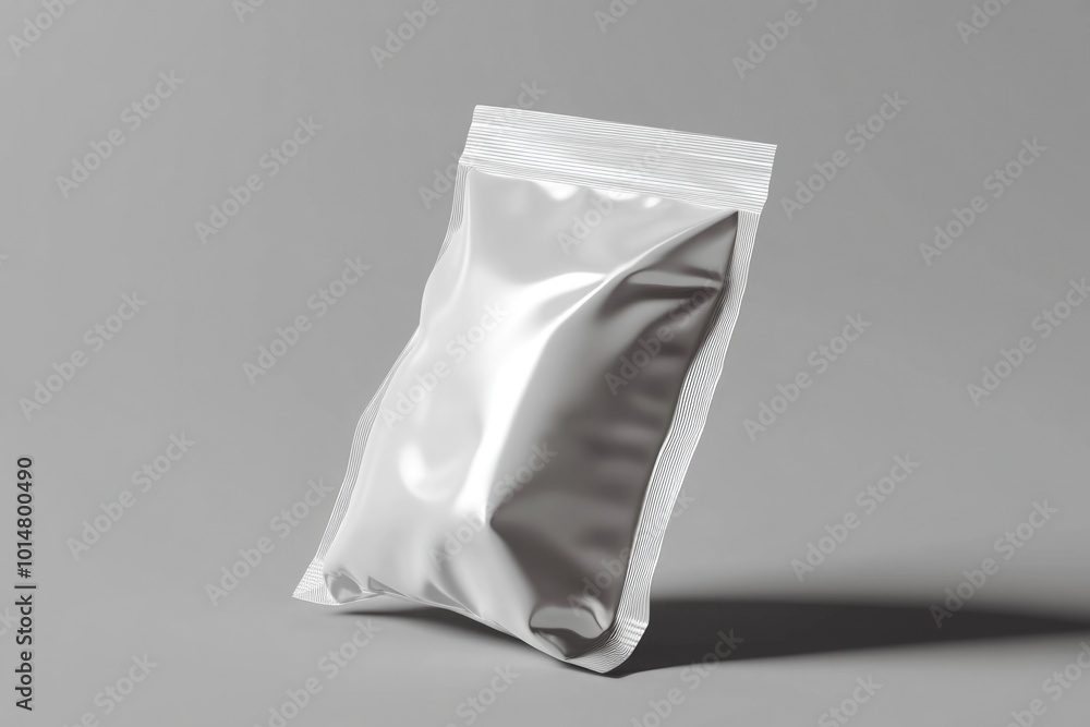 Poster a single silver foil bag sitting on a gray surface, ready for use or display