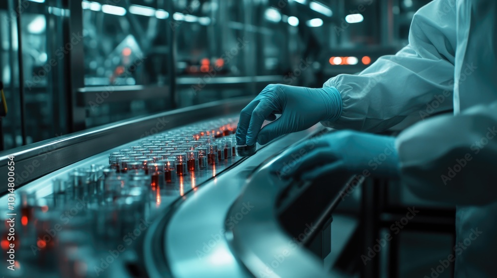 Aufkleber A scientist in a lab coat and gloves works on a machine, focusing on the task at hand