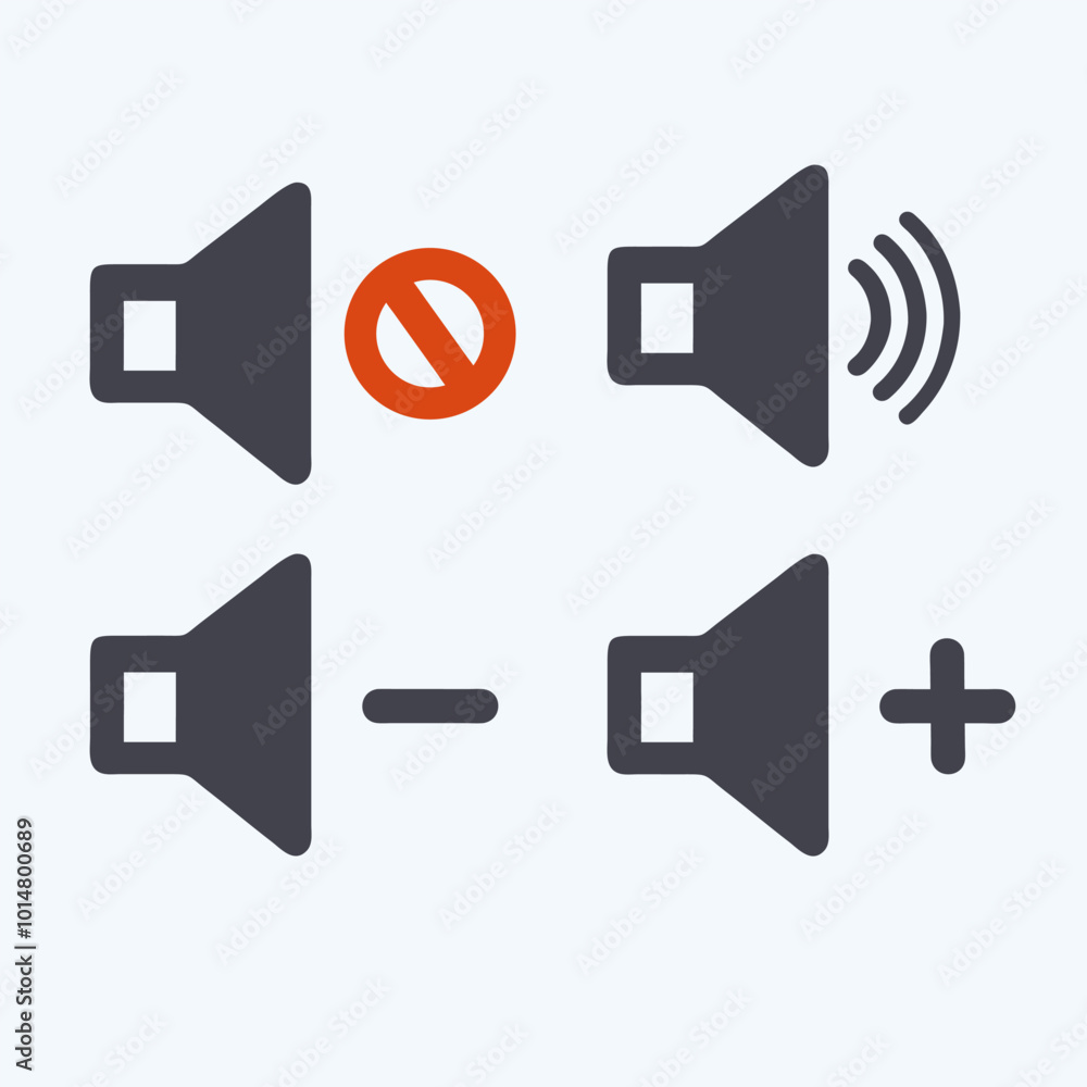 Poster icons representing different volume controls, including mute, increase, and decrease options. ideal 