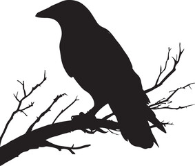 Bird on Branch Silhouette Vector