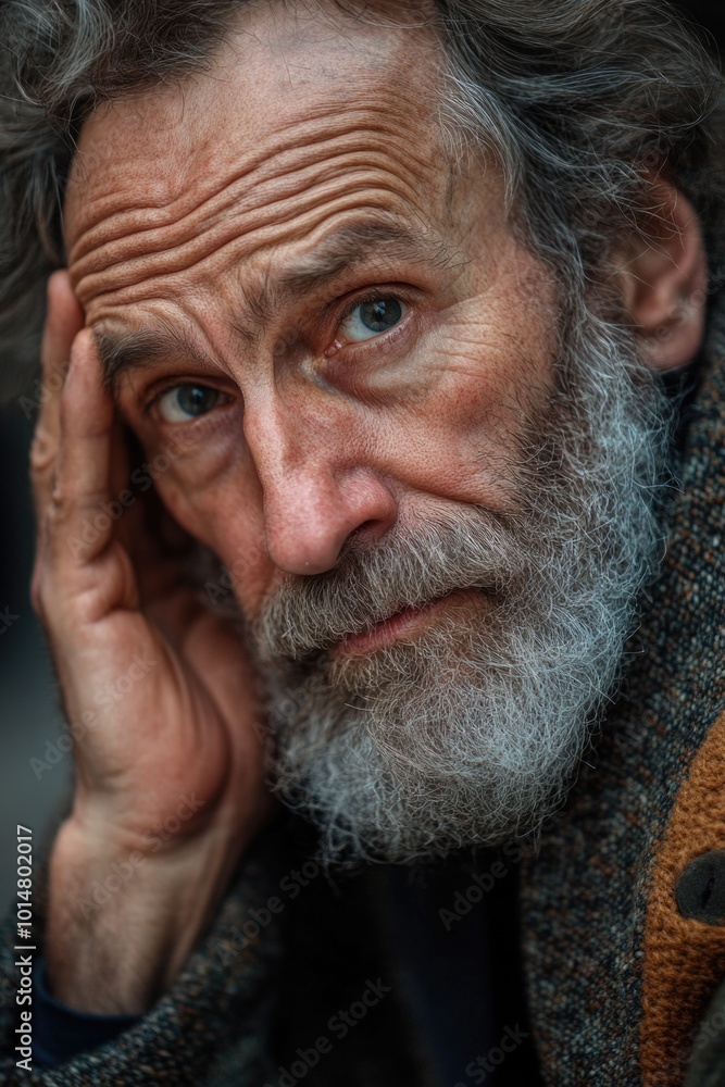 Poster Close-up portrait of a man with a beard, suitable for use in editorial or commercial contexts