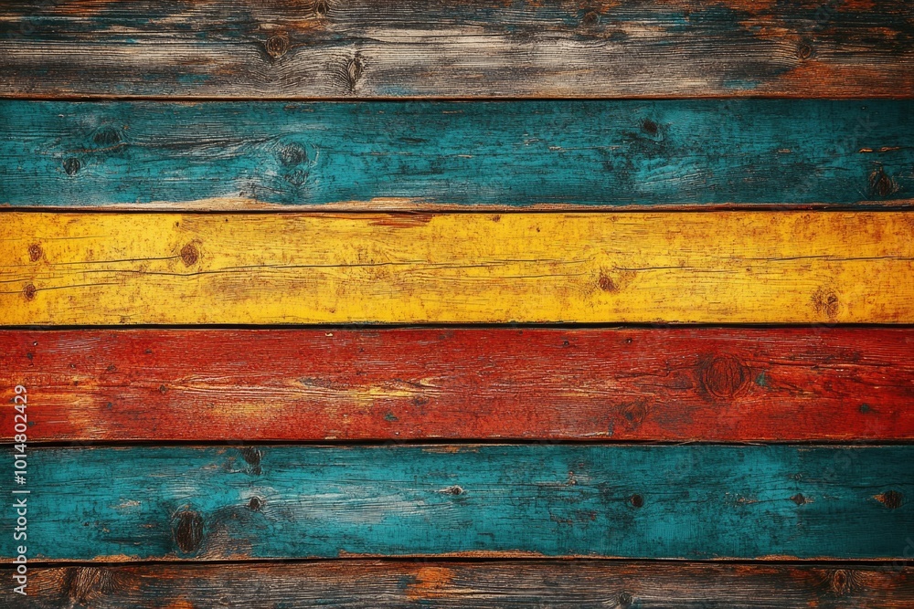 Poster A close-up of a vibrant and textured wooden wall with unique designs and patterns