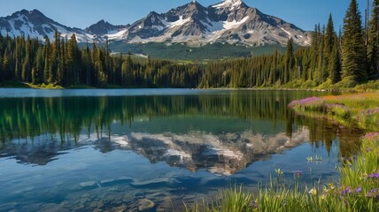 beautiful scene with mountains and lake