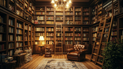 A Cozy Haven: Explore the Timeless Elegance of a Classic Library Design, Perfect for Book Lovers and Aficionados of Literary Aesthetics