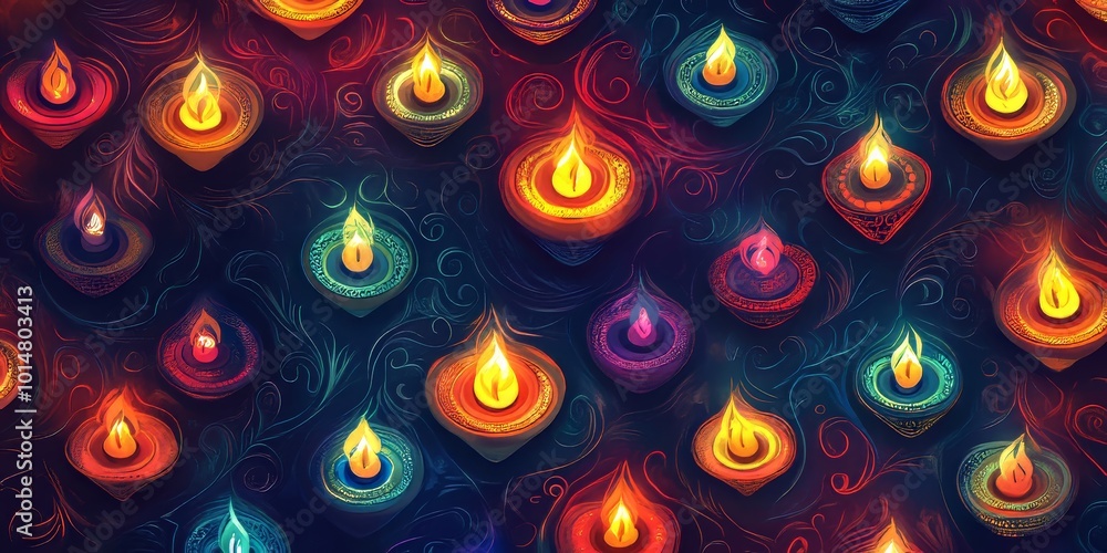 Aufkleber diwali background with a repeating pattern of colorful lights and traditional elements.