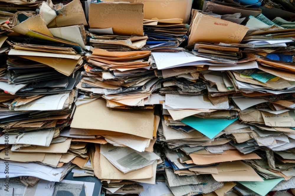 Poster A stack of documents and files sitting on a desk