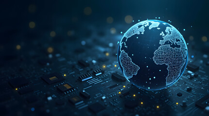 A glowing globe with a padlock icon in the center, symbolizing global cybersecurity.
