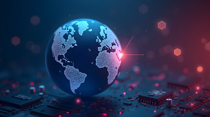 A glowing globe with a padlock icon in the center, symbolizing global cybersecurity.
