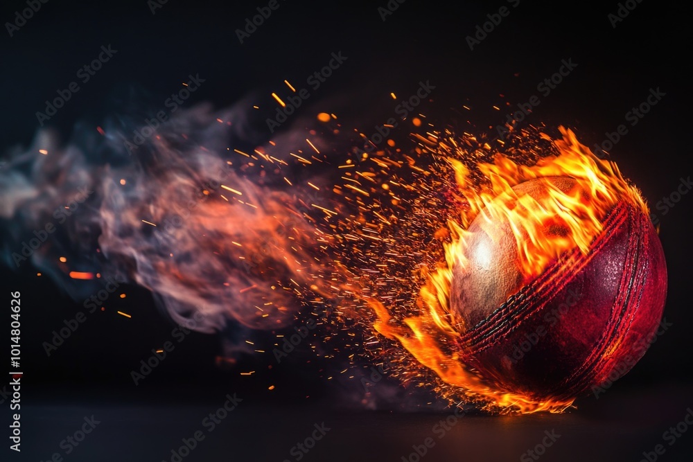 Poster a red ball emitting a fiery trail, suitable for illustrating energetic and dynamic concepts