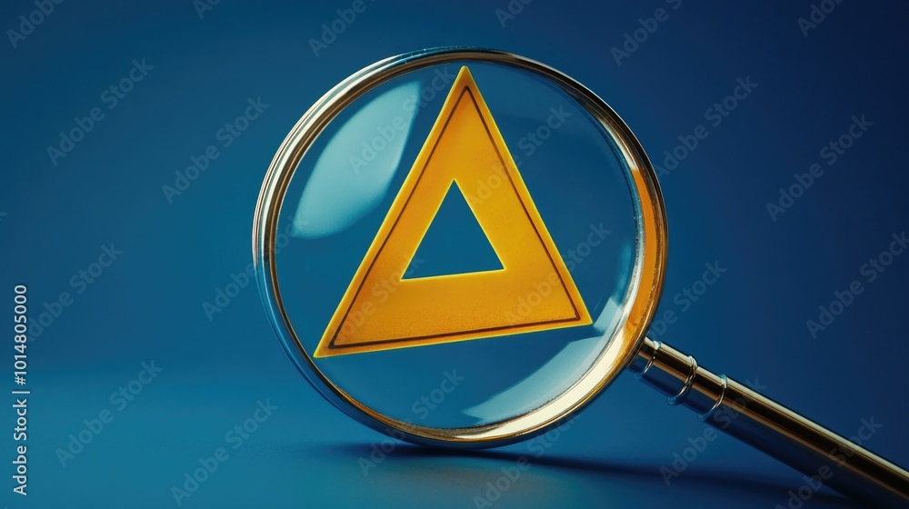 Aufkleber a handheld magnifying glass with a bright yellow triangle on the lens, useful for detecting small de