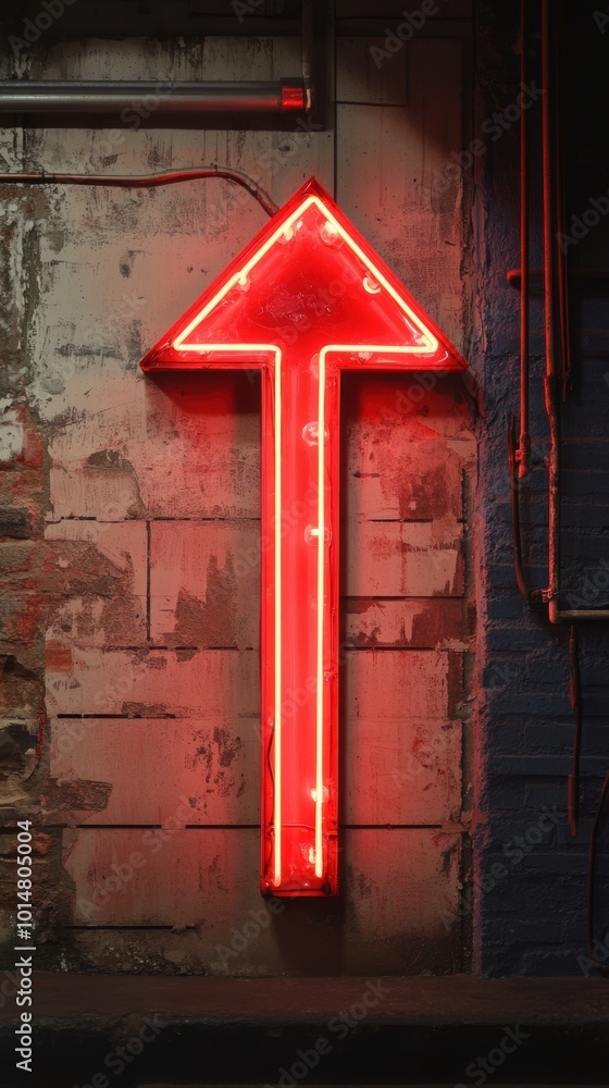 Poster red neon chevrons forming a vibrant arrow sign, illuminating the space with a bold and dynamic prese