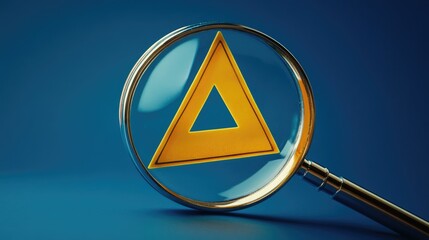 A handheld magnifying glass with a bright yellow triangle on the lens, useful for detecting small details or highlighting important information