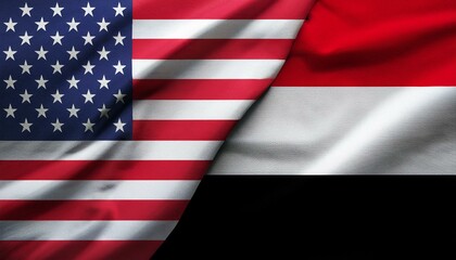 Obraz premium アメリカの国旗とイエメンの国旗(America flag & Yemen flag.) 