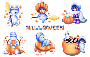 halloween party icons, A super cute set of stickers for Halloween., Background 