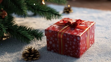 Christmas gift box under tree