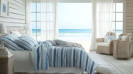 Embrace Coastal Serenity: A Tranquil Bedroom Retreat with Ocean Views and Relaxing Decor